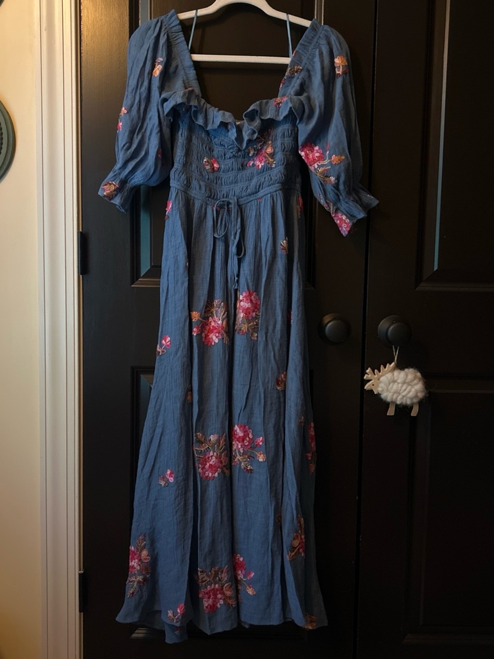 Wild Moss Floral Embroidered Smocked Maxi Dress